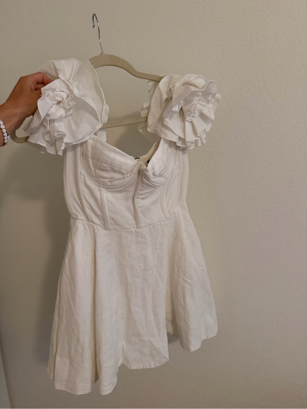 Bardot White Ruffle Sleeve Mini Dress